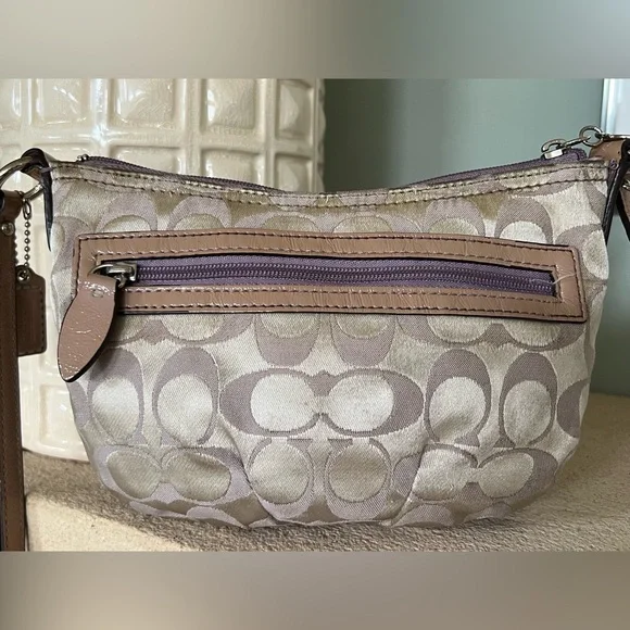 Coach Signature Satin Crossbody Purse Bag Lilac/Lilac Silver Half Moon Shaped - Picture 2 of 12